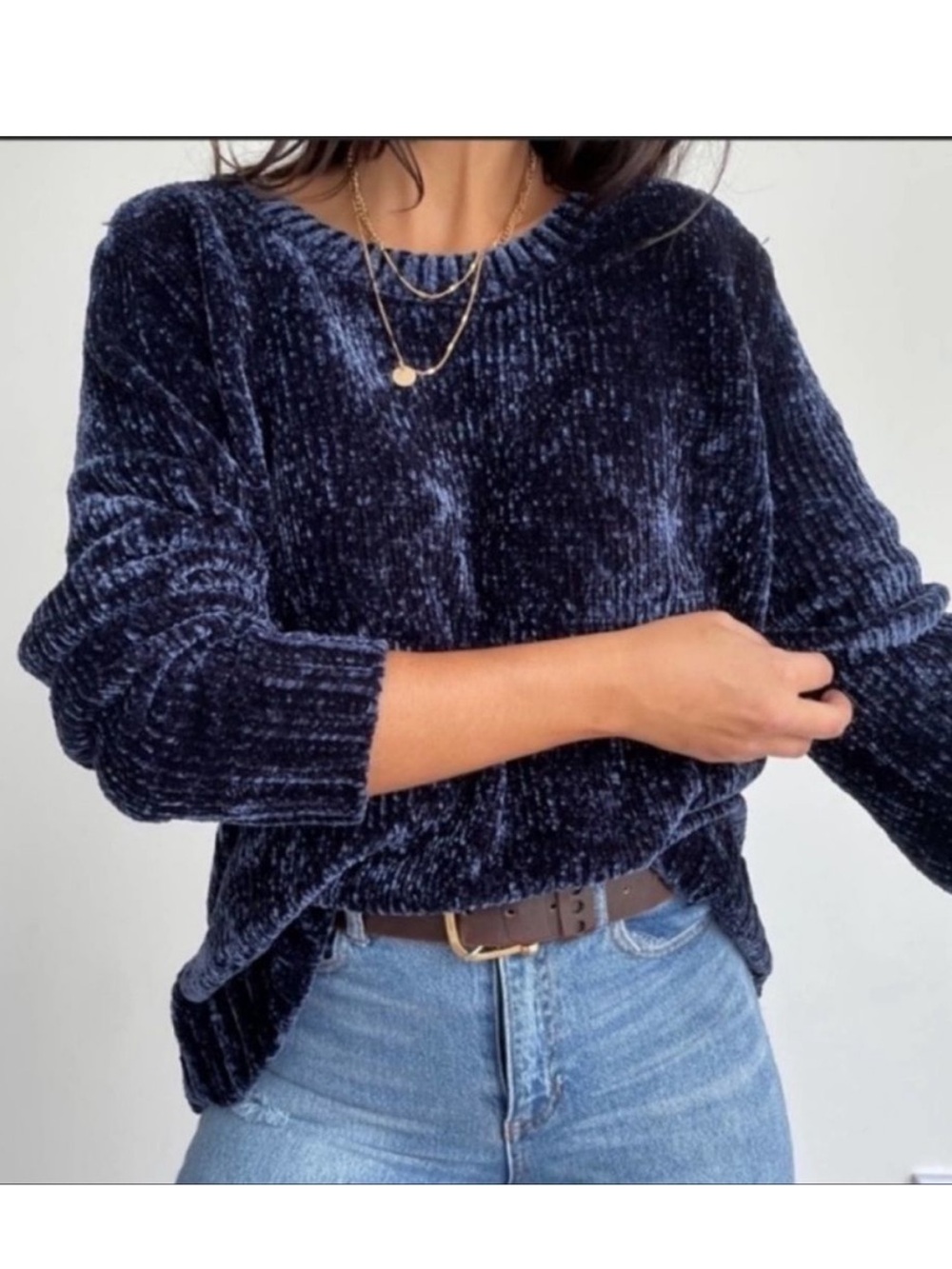 Orvis Pullover Chenille Sweater Women's Size M Blue Crew Neck Chunky Knit Plush